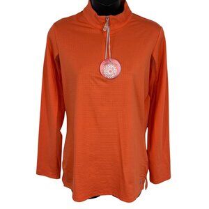 Bette Court Womens Size Medium M Orange Zip Pullover Long Sleeve Top Blouse New